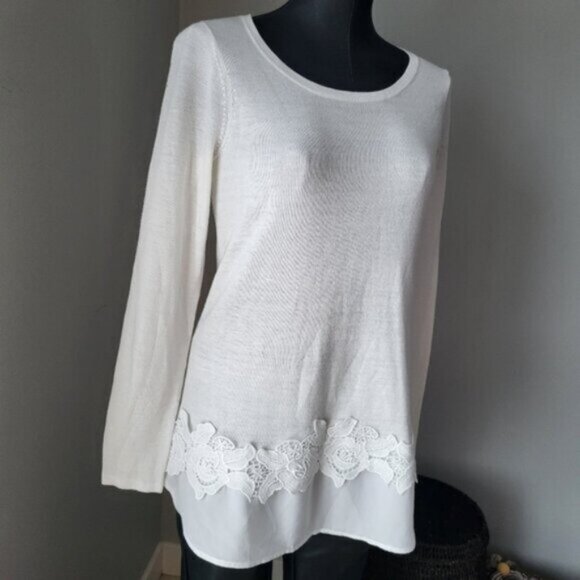 Rickis white floral lace sweater Sz Small - Picture 6 of 11